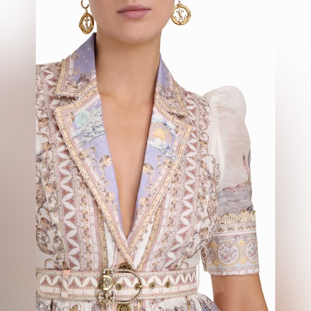 NEW Zimmermann High Tide Linen Silk Belted Odyssey Organza Mini Dress Siz US 1&2 - Picture 6 of 16
